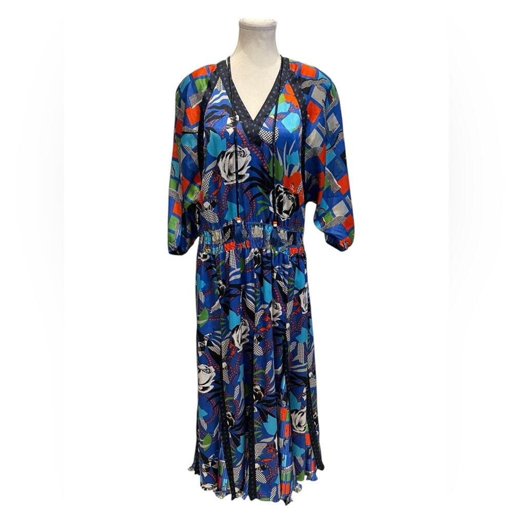 Vintage Diane Freis Floral Print Pleated Gypsy Boho Dress Large